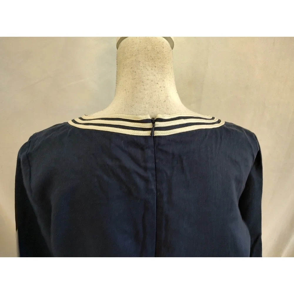 Michael Kors Linen Tunic Top Navy Blue & White Trim Nautical Indian Classic Sz M